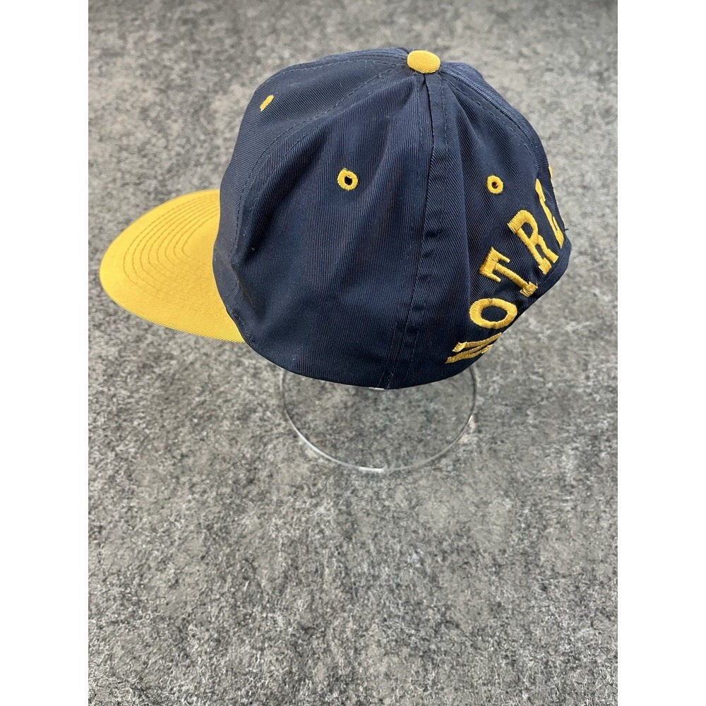 Vintage Notre Dame Logo 7 Snapback Hat Cap Script Spellout Shamrock Navy Yellow - Picture 5 of 8